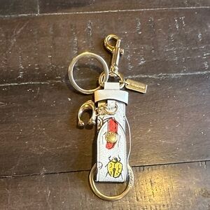 Coach White Leather Keychain with Yellow & Red Bug Motif